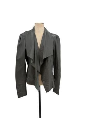 Bod & Christensen Gray Leather Drape Front Open Jacket Stretch Sleeve XL